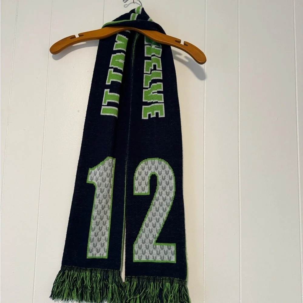NFL Seattle Seahawks Navy Blue & Green Football Winter Scarf - Picture 2 of 6